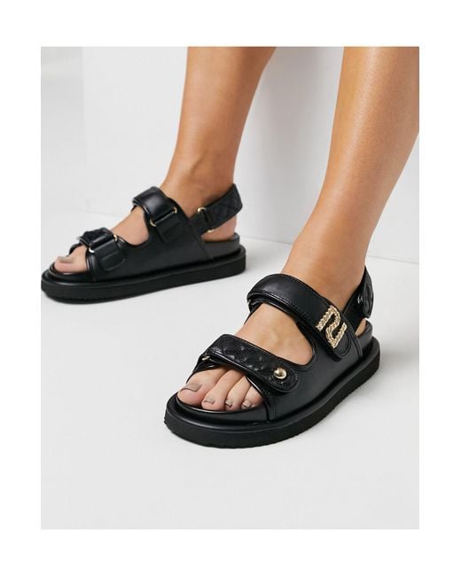 River Island Black Quilted Sporty Flat Sandal