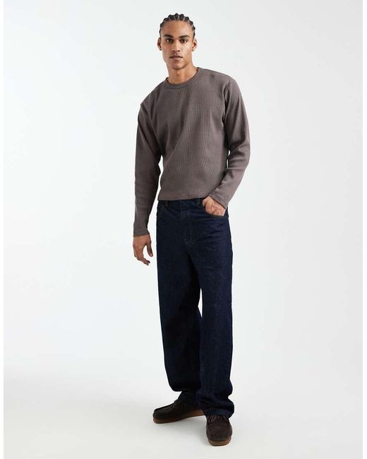 Cotton On Gray Boxy Oversized Textured Long Sleeve T-shirt for men