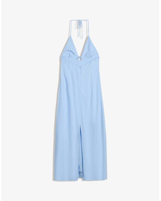 Robe mi-longue en lin mélangé avec dos nu et liens - clair Bershka en coloris Blue