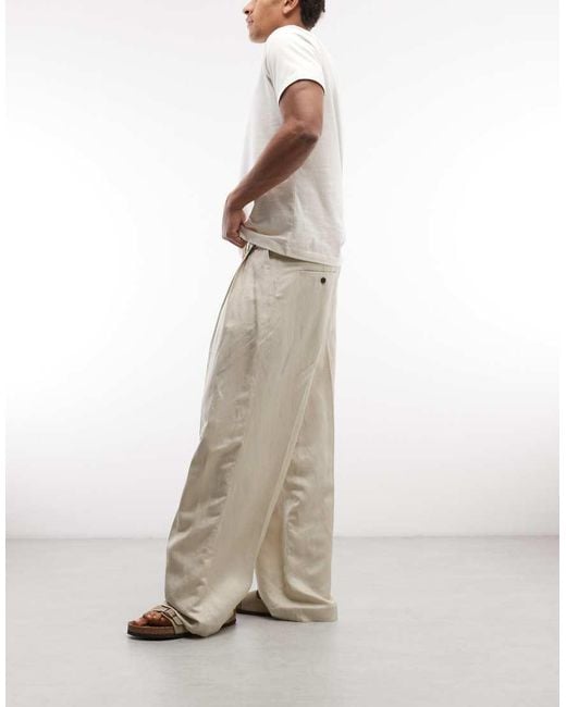 Weekday Natural Linen Wide Leg Tailored Trousers With Front Pleats for men
