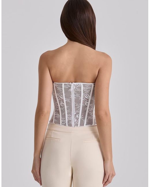 House Of Cb Natural Ayana Lace Boned Corset Top
