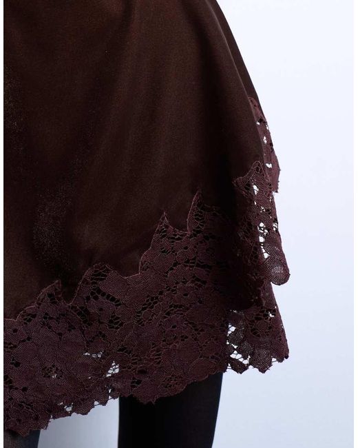 TOPSHOP Black Velvet Asymmetric Mini Skirt With Lace Trim