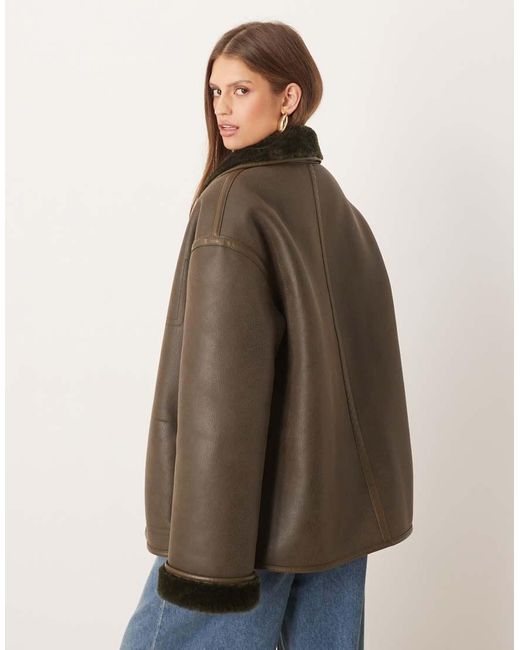 Mango Brown Reversible Borg Jacket