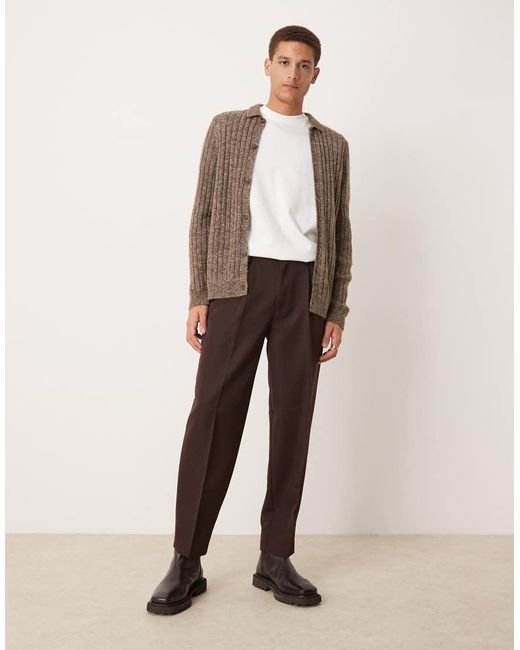 ASOS Natural Smart Oversized Tapered Trousers With Front Pleat for men