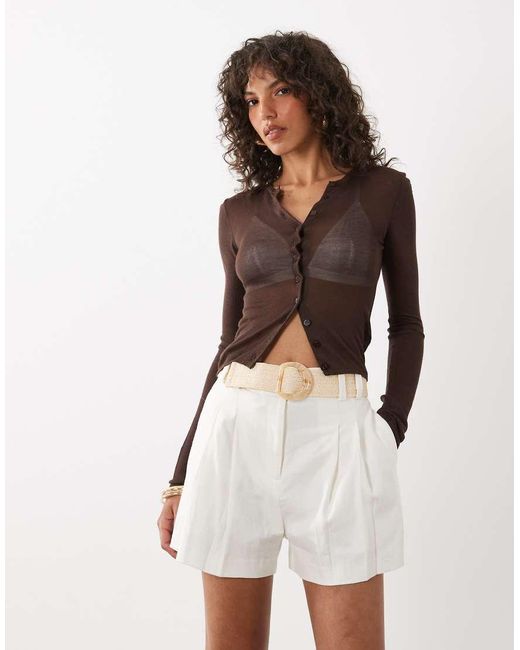 River Island White Linen Blend Belted Shorts