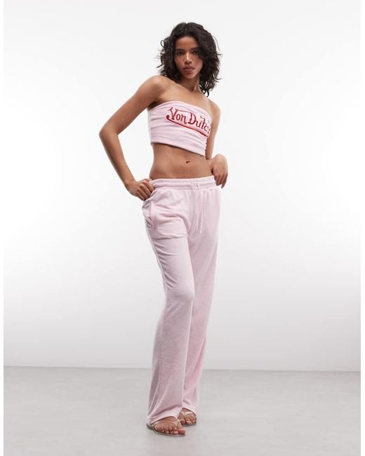 Von Dutch White 3 Piece Y2K Cropped Bandeau Velour Top With Contrast Graphic