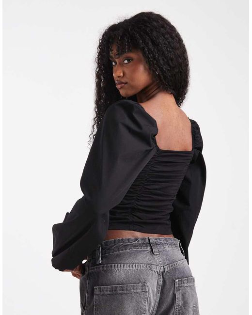 Pieces Black Ruched Long Sleeve Blouse