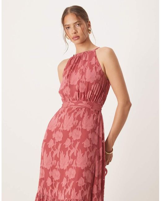 ANAYA Red Frill Halter Neck Maxi Dress