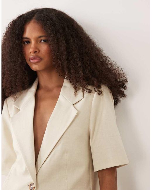 Nobody's Child Natural Deep V-neck Tailored Boyfriend Blazer