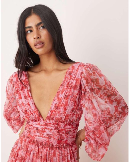 LACE & BEADS Pink Long Sleeve Maxi Dress