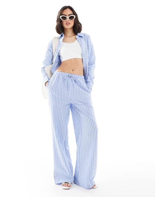 Threadbare Oversized Gestreept Overhemd Met Knoopsluiting in het Blue
