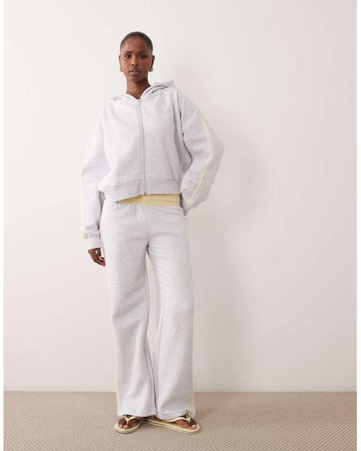 Kaiia White Cotton Rich Oversized Zip Through Side Stripe Hoodie Co-Ord