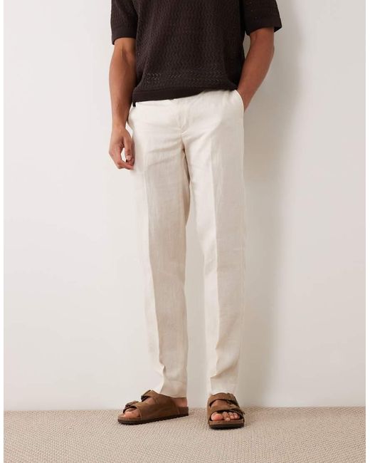 Mango White Amalfi 100% Linen Slim Fit Suit Pants for men