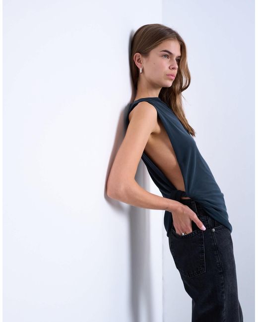 Top sans manches en cupro noué sur le côté - anthracite TOPSHOP en coloris White