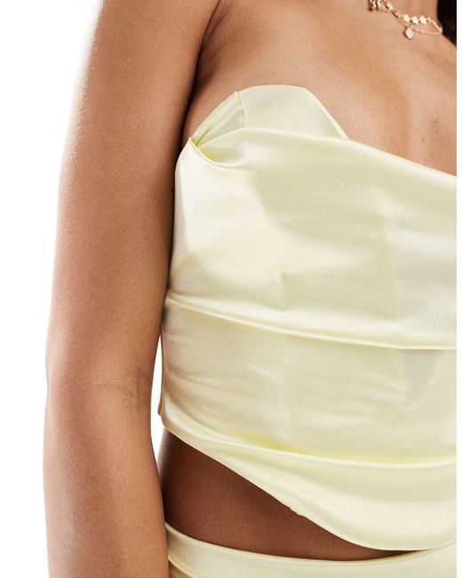 ASOS Yellow Satin Twill Strapless Corset Top With V Bar