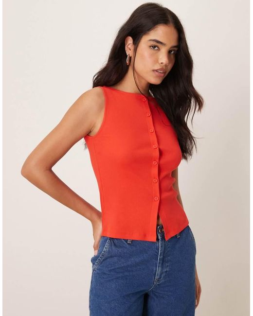 New Look Tanktop Met Knoopsluiting in het Red