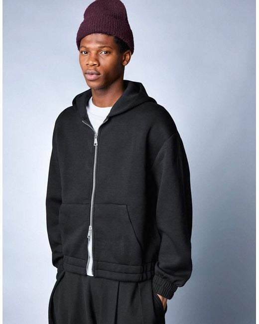 Bershka Blue Neoprene Effect Zip-up Hoodie for men