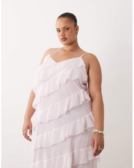 Vila Curve Pink Ruffle Cami Maxi Dress With Leg Split