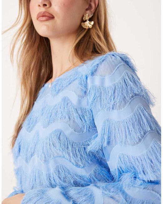 Y.A.S Blue Textured Flared Sleeve Blouse