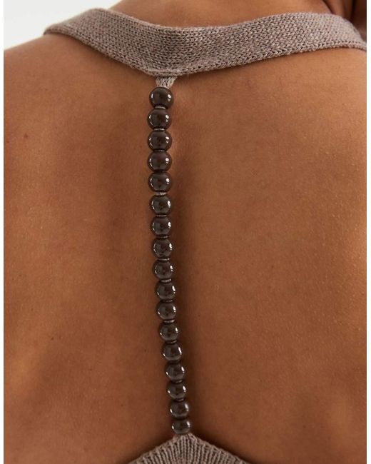 ASOS Brown Knitted Halter Top With Beads