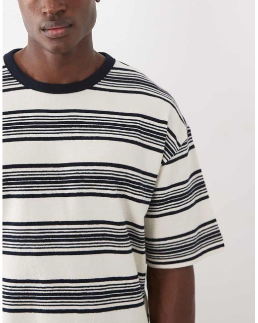 ASOS COLLECTIVE Natural Oversized Heavyweight Textured Striped T-shirt for men