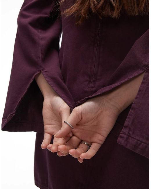 Vestido Vaquero De Manga Larga Con Cuello Barco De TOPSHOP de color Purple