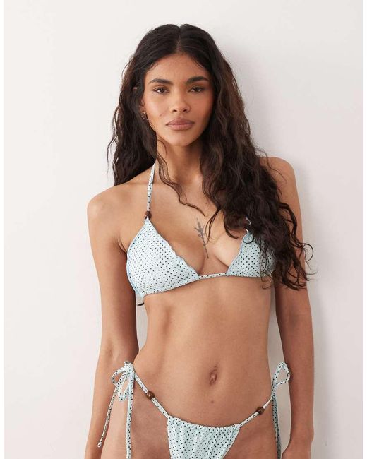The Frolic Blue Exclusive Frill Edge Bead Detail Triangle Bikini Top