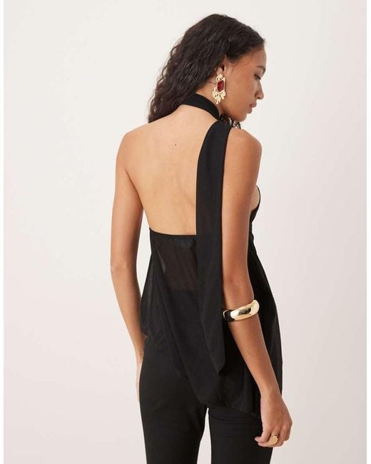 ASOS Black Sheer Slouchy Scarf Detail Asymmetric Top