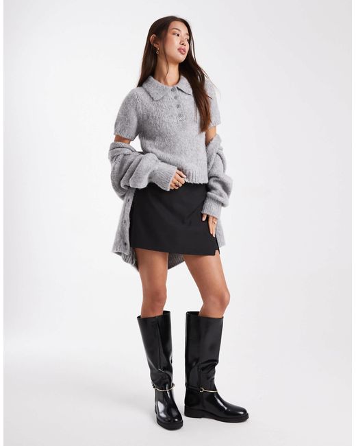 ASOS Gray Brushed Knitted Short Sleeve Polo