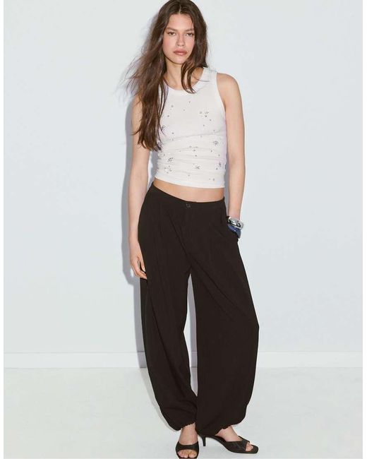 Stradivarius White Jewelled Racerback T-shirt