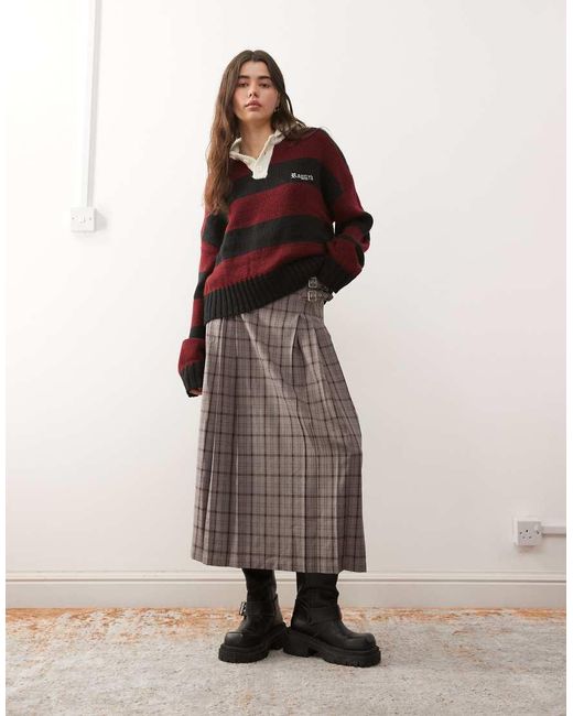 The Ragged Priest Red Buckle Kilt Wrap Maxi Skirt