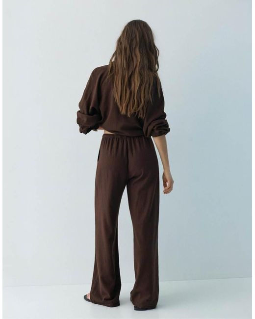 Pull&Bear Broek Van Linnenmix in het Brown