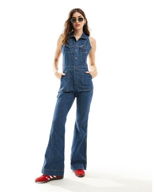 Wrangler Blue Racer Back Denim Jumpsuit