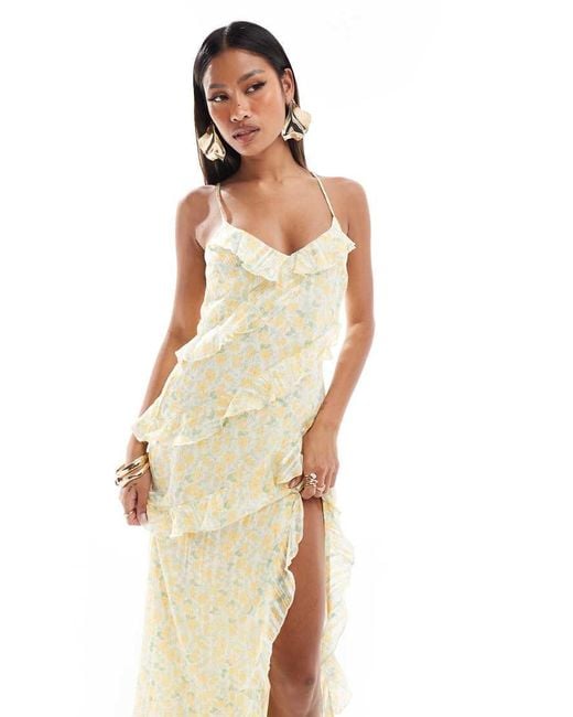 New Look White Floral Ruffle Split Maxi Dress