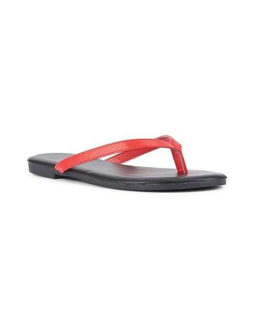 SEQWL Wide Fit Red Flip-Flops Minimalist Flat Thong Sandals Leather Look Finish