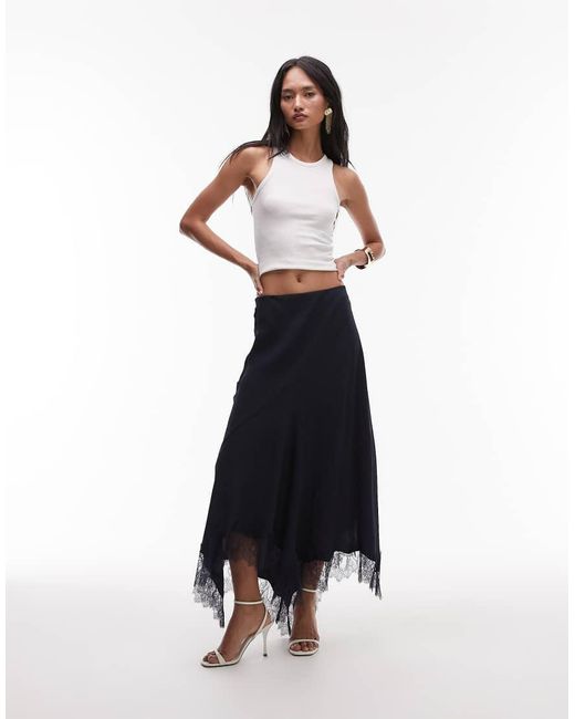 & Other Stories White Satin Maxi Skirt With Asymmetric Lace Trim Hem