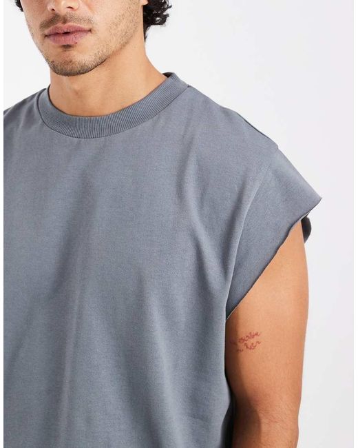 ASOS Blue Heavyweight Boxy Oversized Tank With Cap Sleeves for men