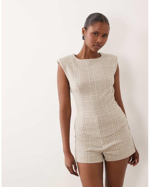 ASOS White Mix & Match Brushed Herringbone Shoulder Pad Fitted Top