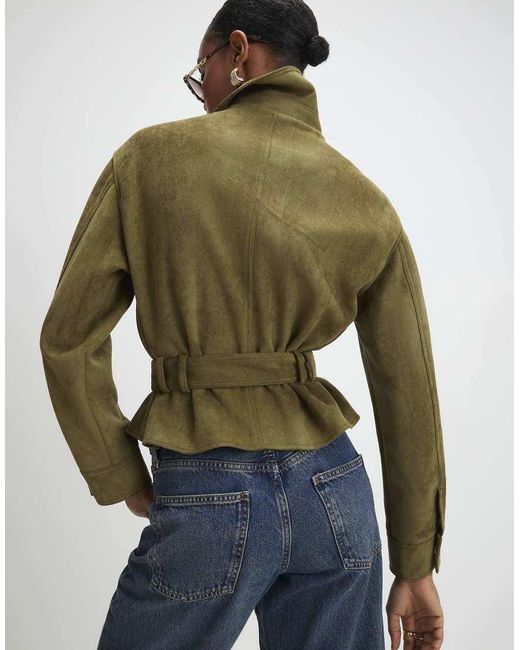 River Island Green Belted Faux Suede Jacket