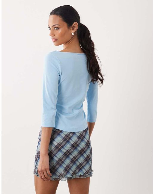 ASOS Blue Boat Neck Shaped Hem 3/4 Sleeve Cardigan