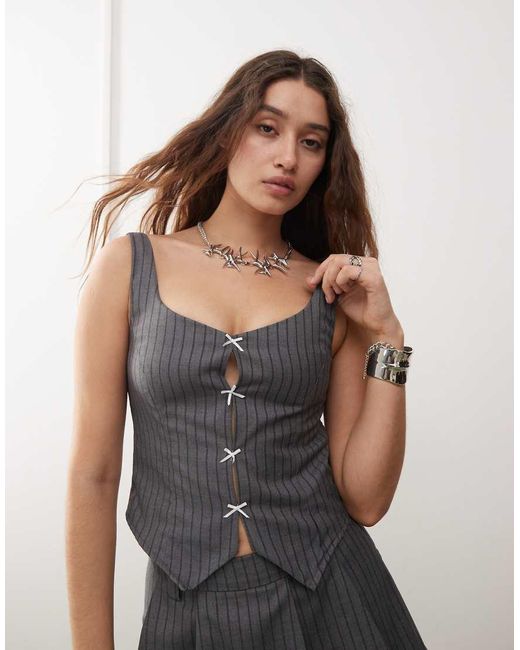 Daisy Street Gray Stripe Corset With Bow Keyhole Detail