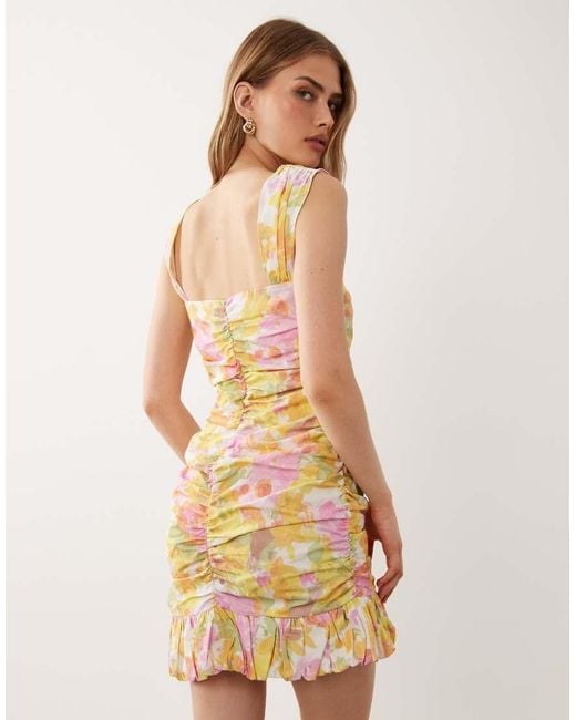 ASOS Yellow Ruched Centre Seam Mini Dress