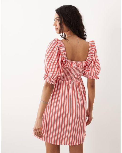 New Look Pink Stripe Shir Frill Trim Mini Dress