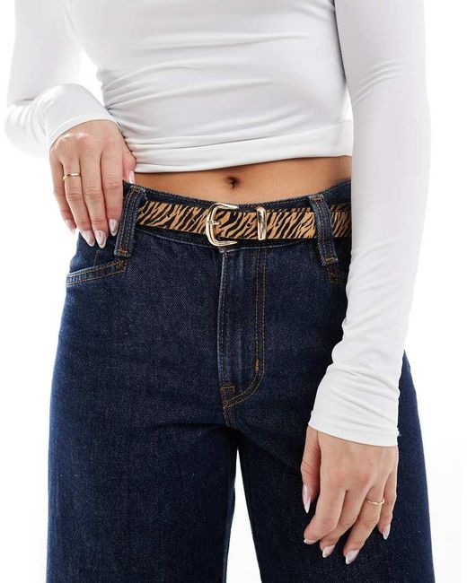 ASOS Blue Leather Waist And Hip Tiger Print Belt With Oval Buckle