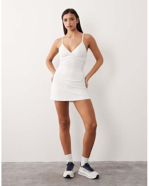 4505 White Active Tennis Deep V-neck Cross Back Tank Top