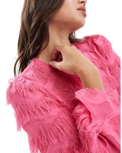 Y.A.S Pink Textured Flared Sleeve Blouse