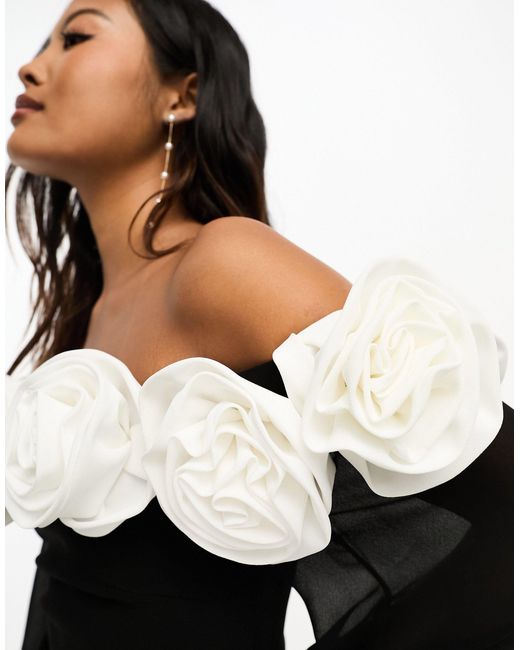Forever New Black Rosette Mini Dress With Sheer Sleeves
