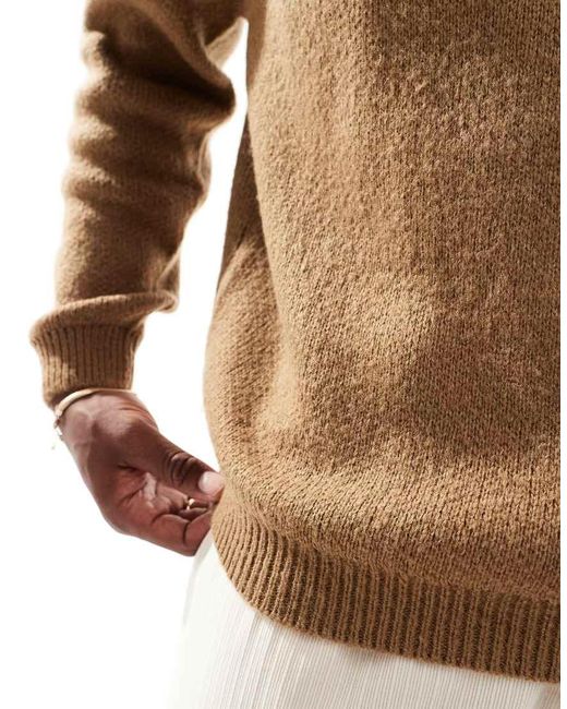 ASOS Brown Oversized Brushed Knitted Polo for men