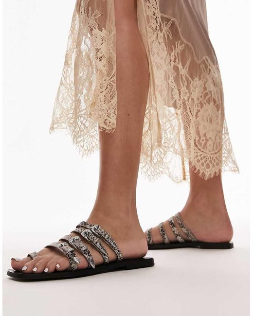 Sandalias Marrones Con Estampado De Y Hebillas Estilo Wéstern De Cuero Keira De -Marrón TOPSHOP de color Multicolor