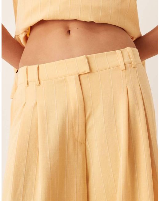 ASOS Natural Tailored Low Rise Wide Leg Cropped Pants With Seam Detailing